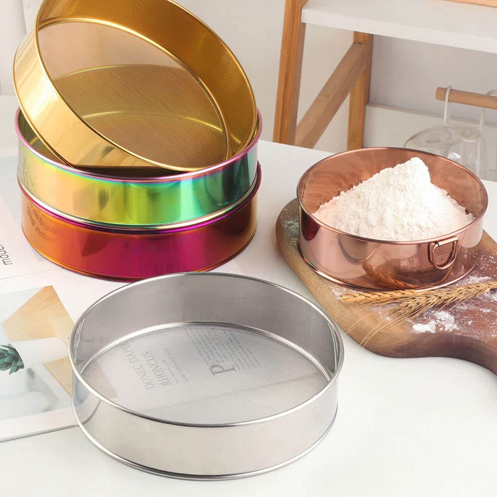 Flour Sieve, Sieve Fine Mesh Kitchen Home Stainless Steel With 80 Mesh Flour Sieve Durable Professional Round(Silver)